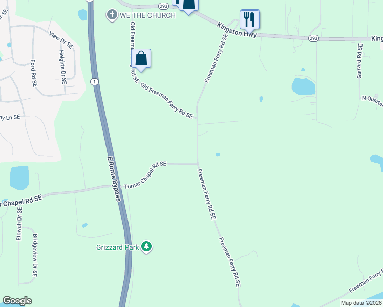 map of restaurants, bars, coffee shops, grocery stores, and more near 326 Freeman Ferry Road Southeast in Rome