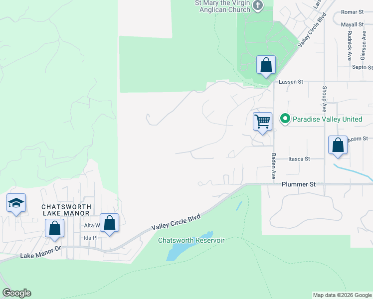 map of restaurants, bars, coffee shops, grocery stores, and more near 9539 Andora Avenue in Los Angeles