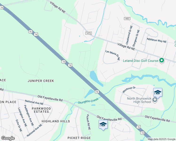 map of restaurants, bars, coffee shops, grocery stores, and more near 9736 Woodriff Circle Northeast in Leland