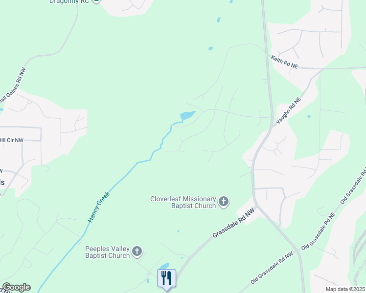 map of restaurants, bars, coffee shops, grocery stores, and more near 41 Parkside View in Cartersville