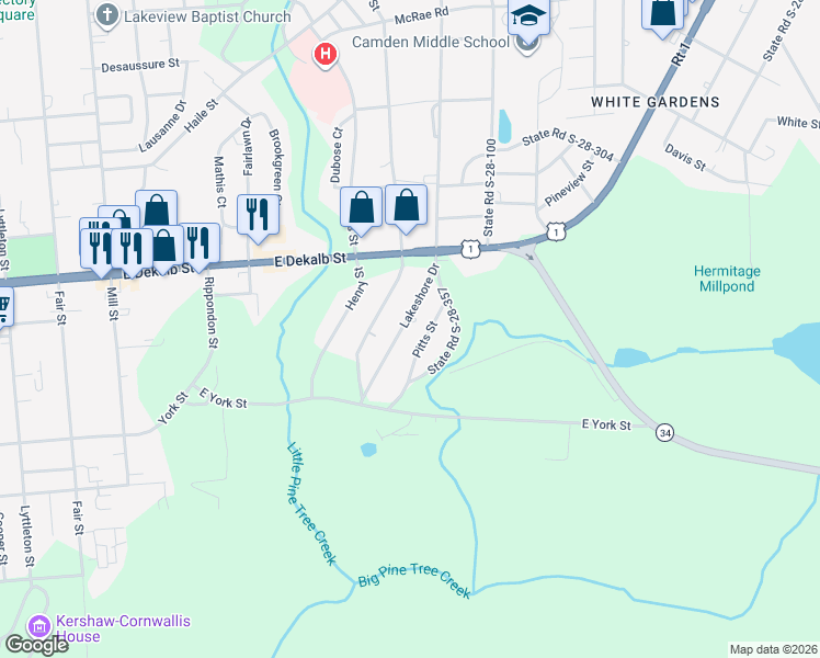 map of restaurants, bars, coffee shops, grocery stores, and more near 47 Lakeshore Drive in Camden