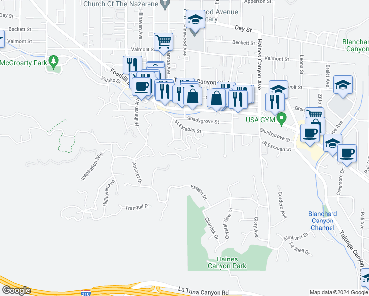 map of restaurants, bars, coffee shops, grocery stores, and more near 9707 Pinewood Avenue in Los Angeles