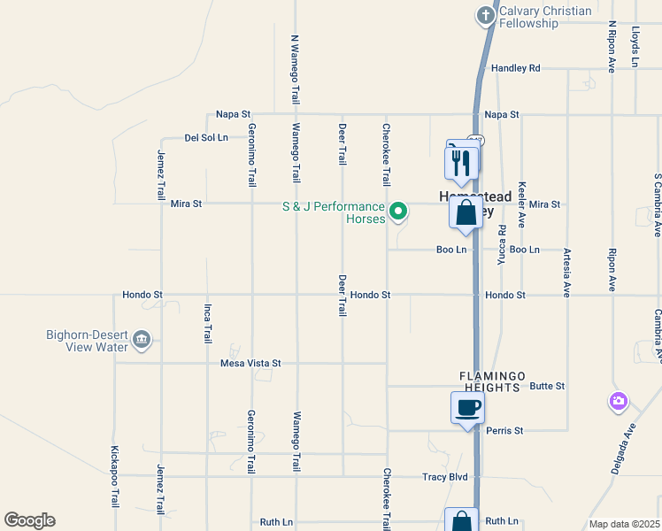 map of restaurants, bars, coffee shops, grocery stores, and more near Deer Trail in Yucca Valley