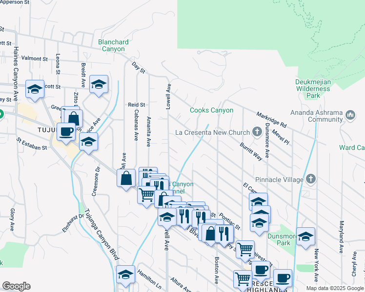 map of restaurants, bars, coffee shops, grocery stores, and more near 3902 El Caminito in Glendale