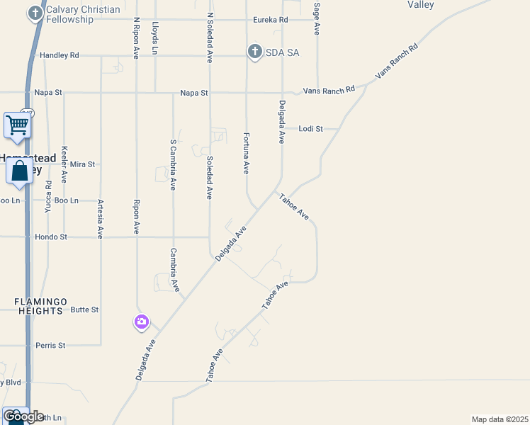 map of restaurants, bars, coffee shops, grocery stores, and more near 423 Delgada Avenue in Yucca Valley