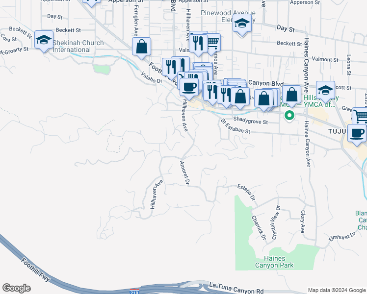 map of restaurants, bars, coffee shops, grocery stores, and more near 9631 Oak Bend Drive in Los Angeles