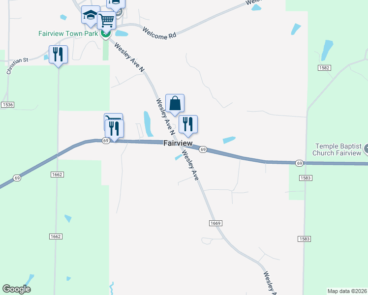 map of restaurants, bars, coffee shops, grocery stores, and more near 7810 Alabama 69 in Cullman