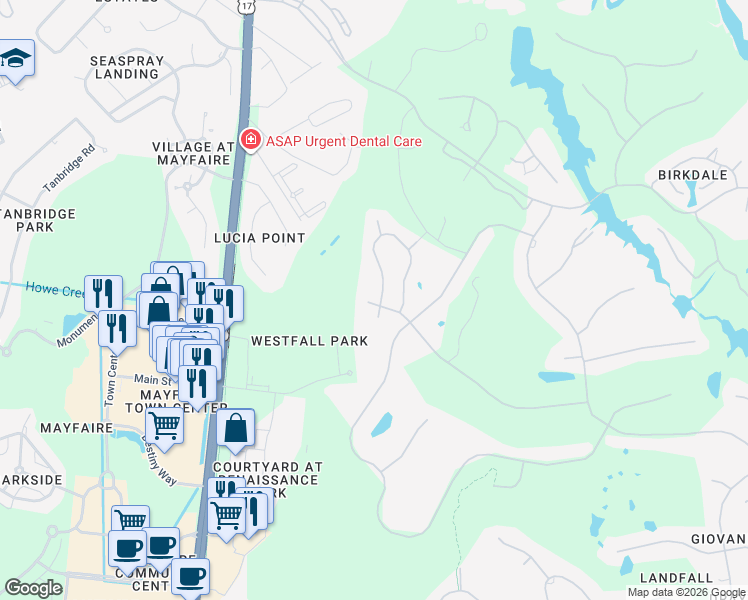 map of restaurants, bars, coffee shops, grocery stores, and more near 206 Moss Tree Drive in Wilmington