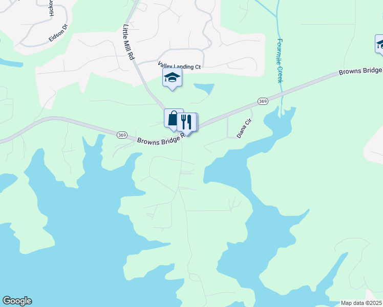 map of restaurants, bars, coffee shops, grocery stores, and more near 6620 Little Mill Road in Gainesville