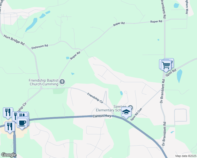 map of restaurants, bars, coffee shops, grocery stores, and more near 2230 McBrayer Court in Cumming