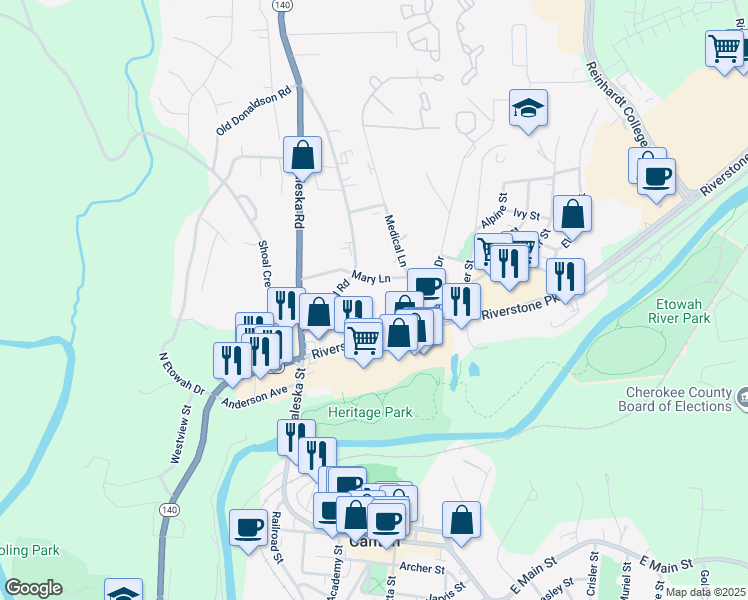 map of restaurants, bars, coffee shops, grocery stores, and more near 201 Hospital Road in Canton