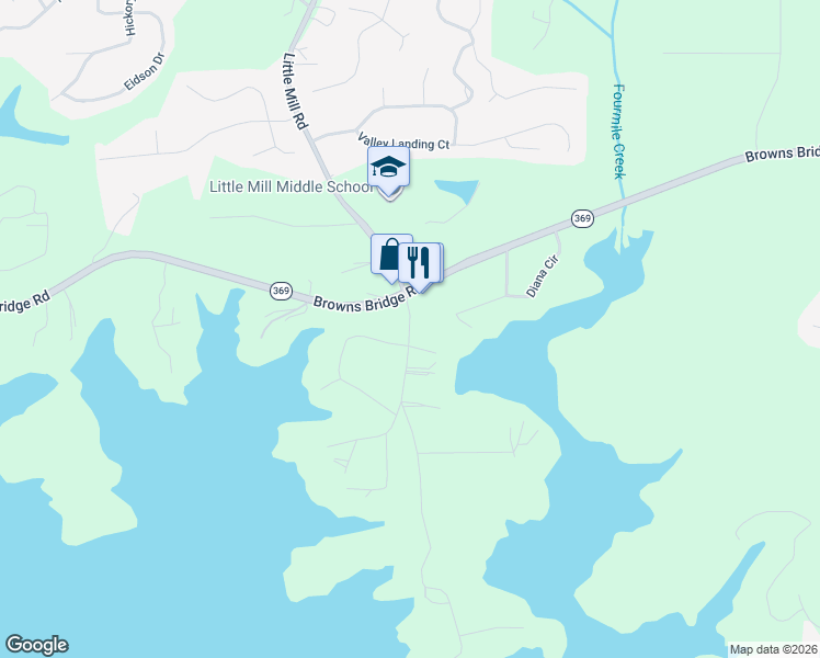 map of restaurants, bars, coffee shops, grocery stores, and more near 6600 Little Mill Road in Gainesville