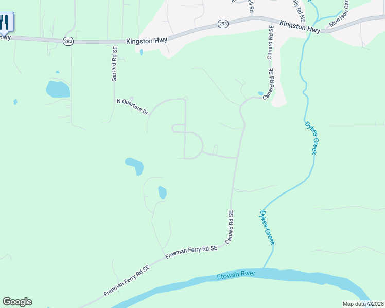 map of restaurants, bars, coffee shops, grocery stores, and more near 70 Fallen Branch Circle Southeast in Rome