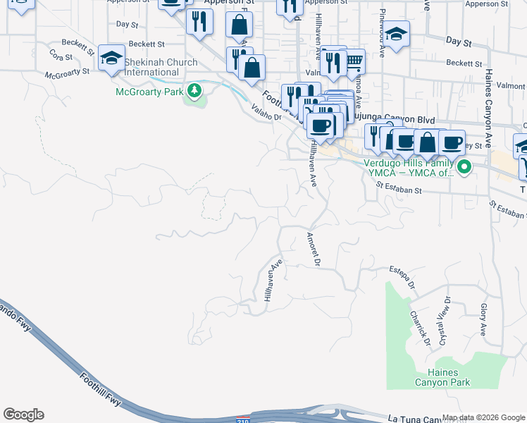 map of restaurants, bars, coffee shops, grocery stores, and more near 9583 Inspiration Way in Los Angeles