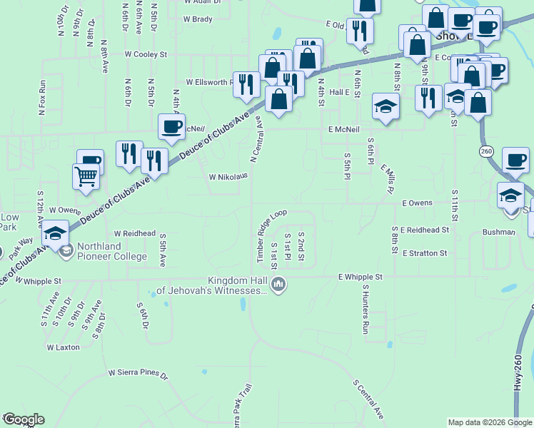 map of restaurants, bars, coffee shops, grocery stores, and more near 41 Timber Ridge Loop in Show Low