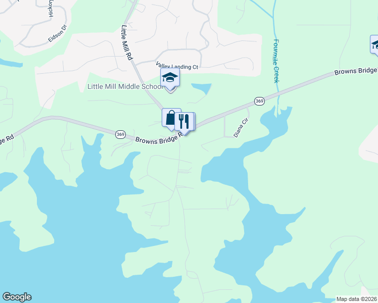 map of restaurants, bars, coffee shops, grocery stores, and more near 6600 Little Mill Road in Gainesville