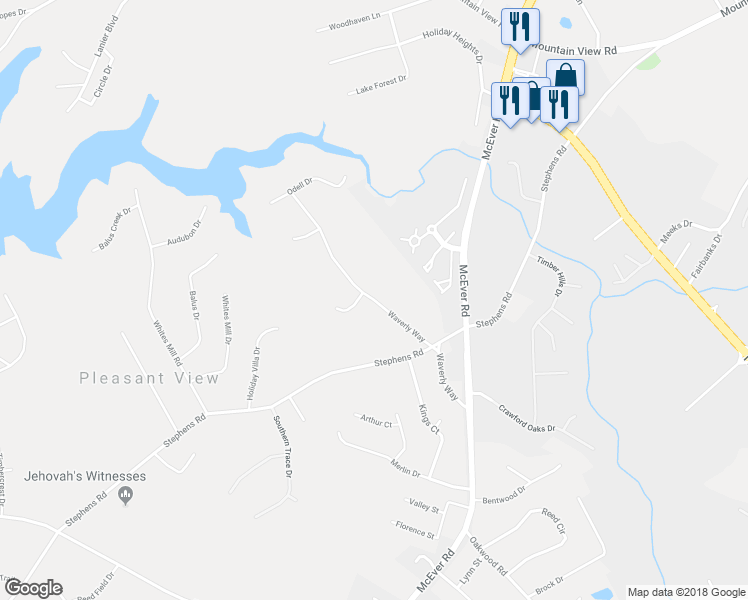 map of restaurants, bars, coffee shops, grocery stores, and more near 4650 Waverly Way in Gainesville