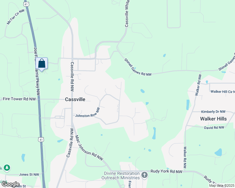map of restaurants, bars, coffee shops, grocery stores, and more near 45 Latimer Lane Northwest in Cartersville