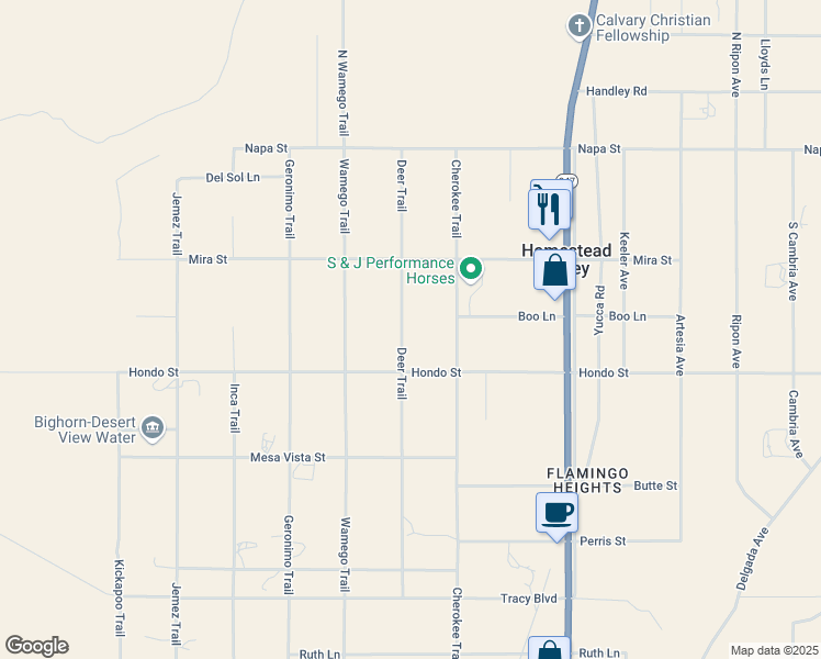 map of restaurants, bars, coffee shops, grocery stores, and more near 425 Deer Trail in Yucca Valley