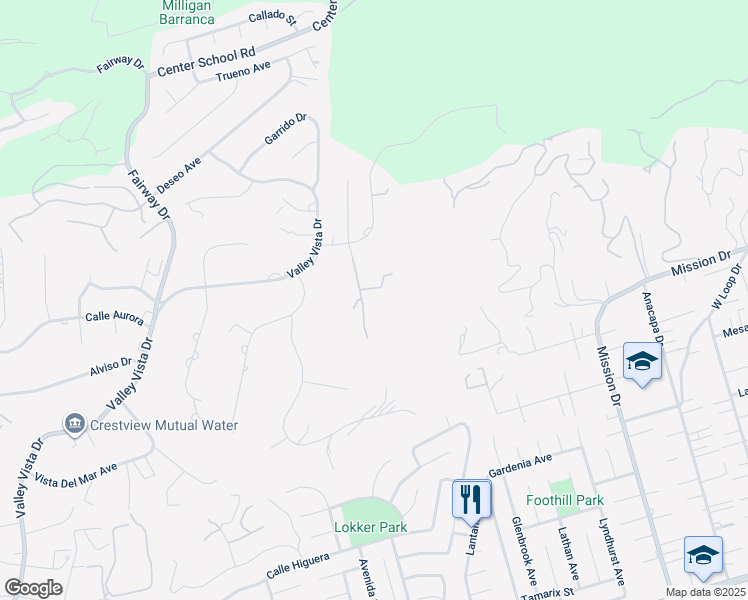map of restaurants, bars, coffee shops, grocery stores, and more near 2711 Goldenspur Drive in Camarillo