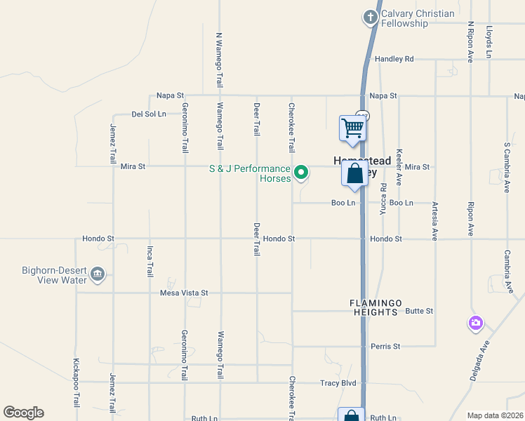 map of restaurants, bars, coffee shops, grocery stores, and more near 425 Deer Trail in Yucca Valley