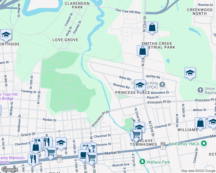 map of restaurants, bars, coffee shops, grocery stores, and more near 453 North 21st Street in Wilmington