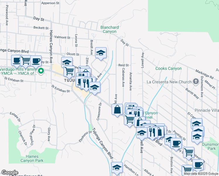 map of restaurants, bars, coffee shops, grocery stores, and more near 9778 Creemore Drive in Los Angeles