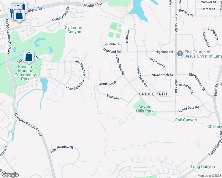 map of restaurants, bars, coffee shops, grocery stores, and more near 29 Mollison Drive in Simi Valley