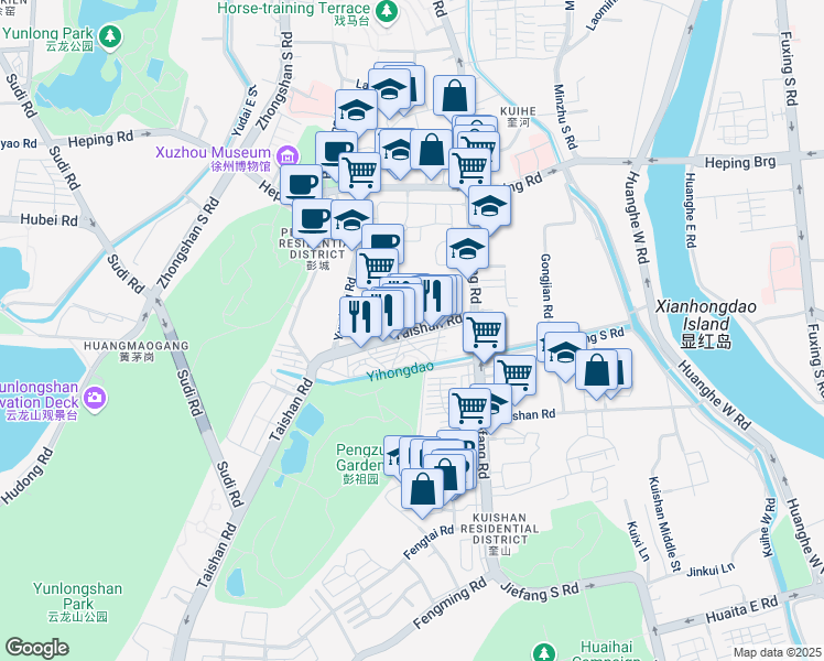 map of restaurants, bars, coffee shops, grocery stores, and more near 4 Tai Shan Lu in Xuzhou Shi