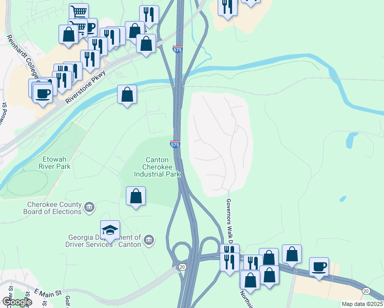 map of restaurants, bars, coffee shops, grocery stores, and more near 214 Lauren Lane in Canton