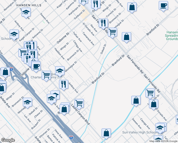 map of restaurants, bars, coffee shops, grocery stores, and more near 9660 Pine Orchard Street in Los Angeles