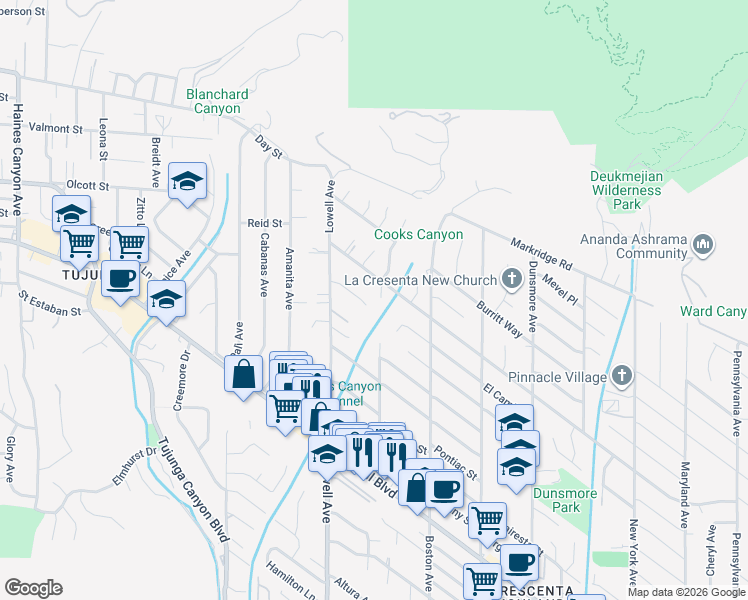 map of restaurants, bars, coffee shops, grocery stores, and more near 3902 El Caminito in Glendale