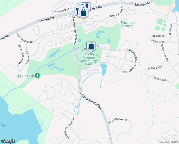 map of restaurants, bars, coffee shops, grocery stores, and more near 271 Augustine Way in Simi Valley