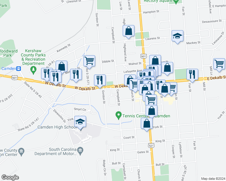 map of restaurants, bars, coffee shops, grocery stores, and more near 811 West Dekalb Street in Camden