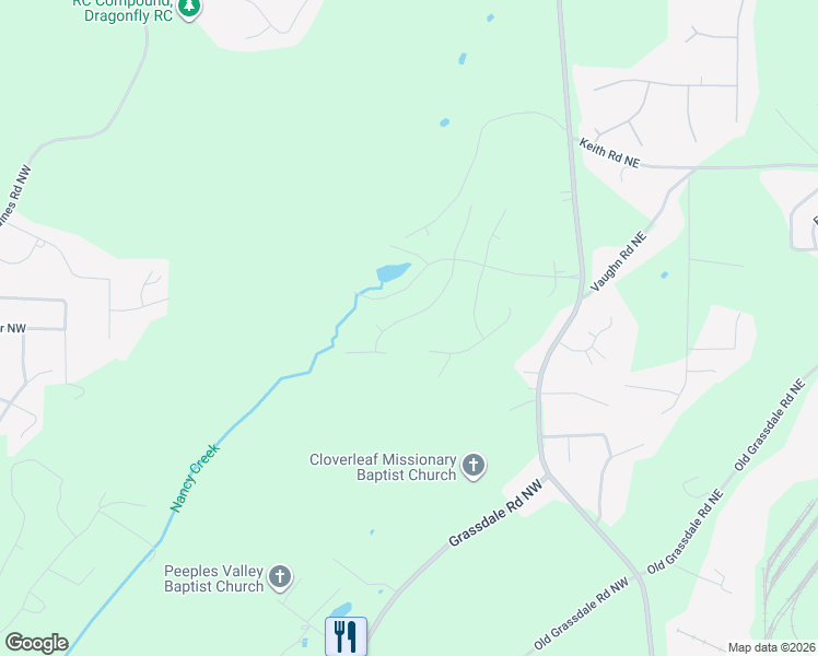 map of restaurants, bars, coffee shops, grocery stores, and more near 37 Ridgeline Way in Cartersville