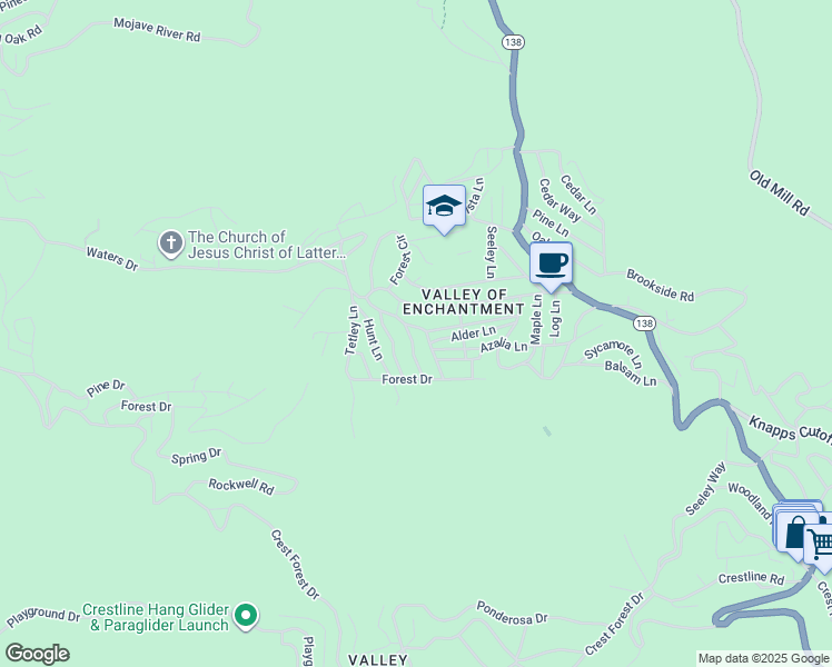 map of restaurants, bars, coffee shops, grocery stores, and more near 423 Forest Lane in Crestline