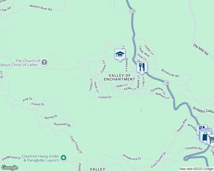 map of restaurants, bars, coffee shops, grocery stores, and more near 423 Forest Lane in Crestline