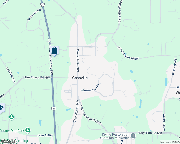 map of restaurants, bars, coffee shops, grocery stores, and more near 16 Sherman Lane Northwest in Cartersville