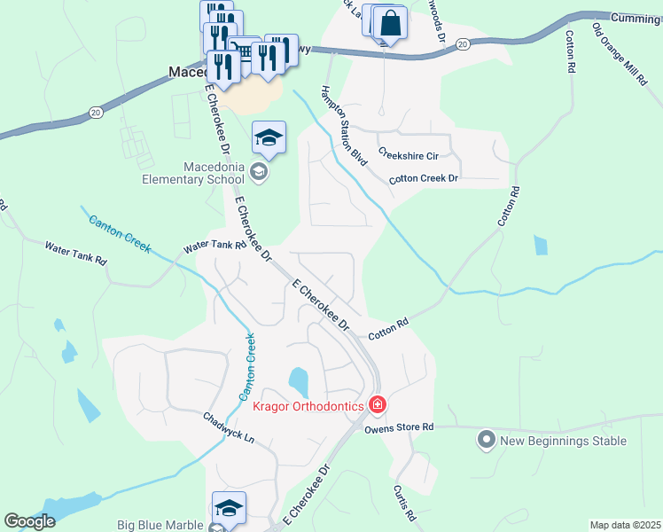 map of restaurants, bars, coffee shops, grocery stores, and more near 123 Brayden Park Drive in Canton