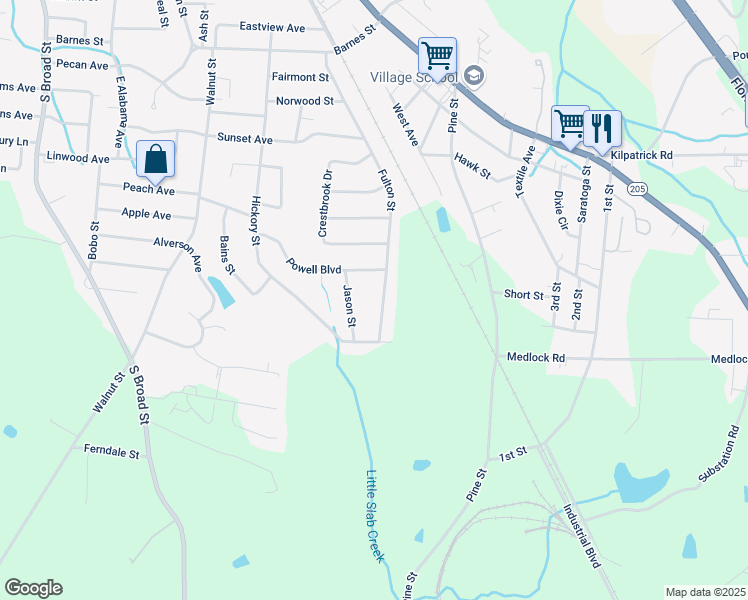 map of restaurants, bars, coffee shops, grocery stores, and more near 1509 Jason Street in Albertville