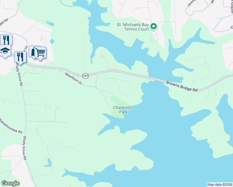 map of restaurants, bars, coffee shops, grocery stores, and more near 5770 Charleston Lane in Cumming