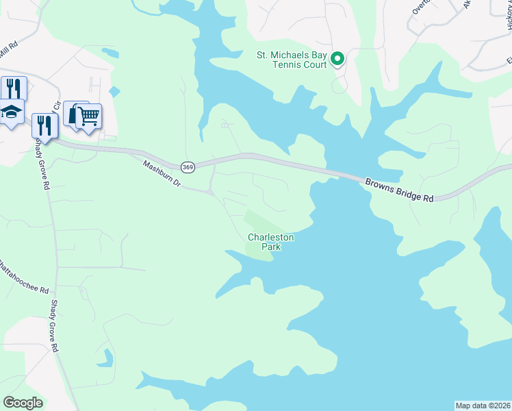 map of restaurants, bars, coffee shops, grocery stores, and more near 5770 Charleston Lane in Cumming