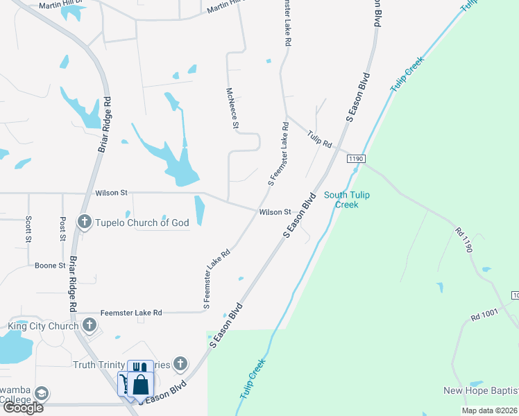 map of restaurants, bars, coffee shops, grocery stores, and more near 768-790 South Feemster Lake Road in Tupelo