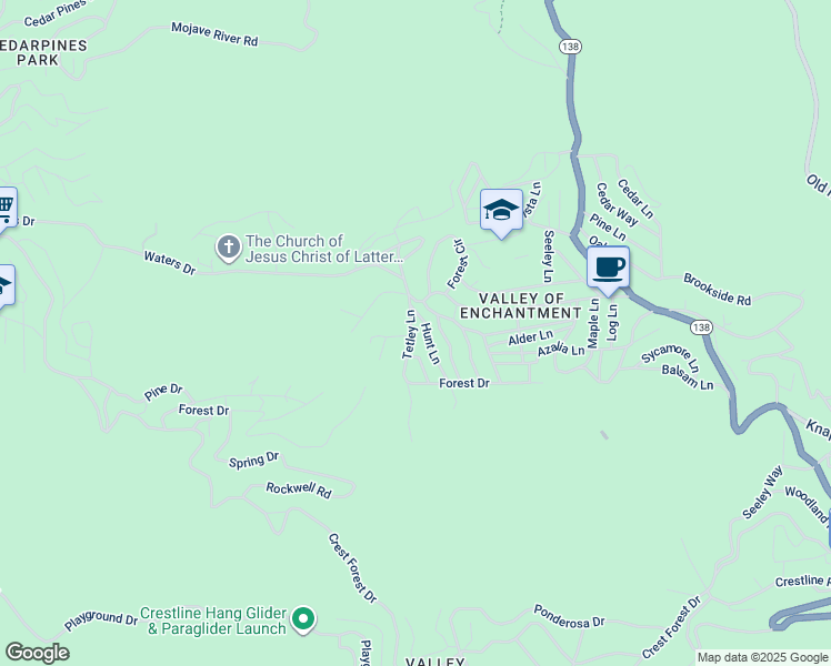 map of restaurants, bars, coffee shops, grocery stores, and more near 411 Tetley Lane in Crestline