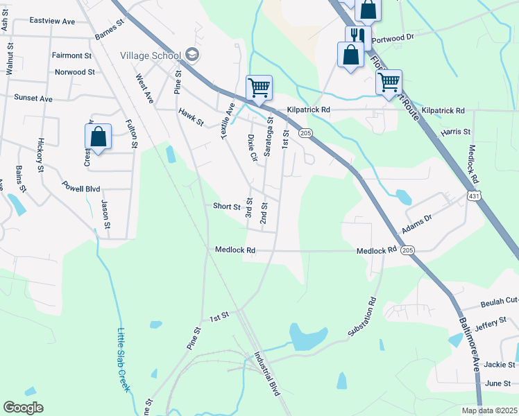 map of restaurants, bars, coffee shops, grocery stores, and more near 147 Saratoga Street in Albertville