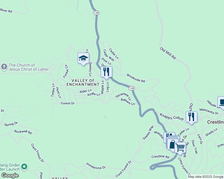 map of restaurants, bars, coffee shops, grocery stores, and more near 416 Redwood Drive in Crestline