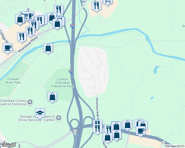 map of restaurants, bars, coffee shops, grocery stores, and more near 534 Matthew Drive in Canton