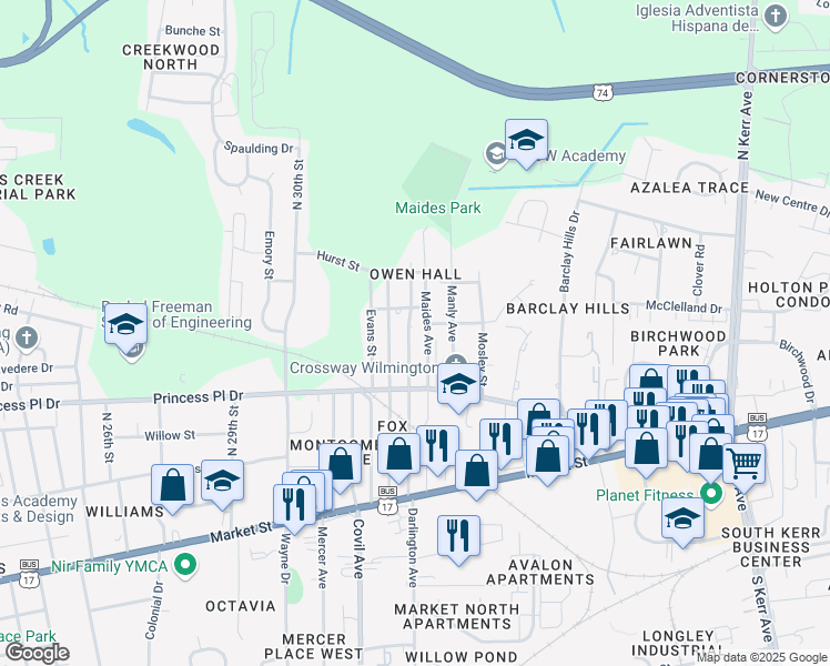 map of restaurants, bars, coffee shops, grocery stores, and more near 434 Henry Street in Wilmington