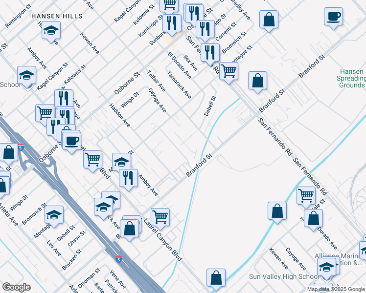 map of restaurants, bars, coffee shops, grocery stores, and more near 9713 Kewen Avenue in Los Angeles