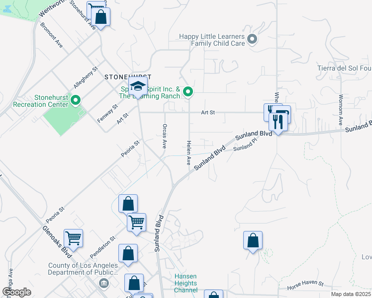 map of restaurants, bars, coffee shops, grocery stores, and more near 9711 Helen Avenue in Los Angeles